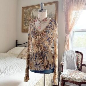 Boho daisy top  Y2K brown blue animal print going out top MKM size medium